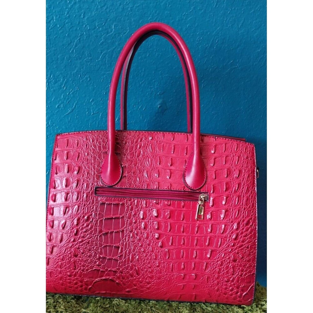 Faux Ostrich Handbag Shoulder bag Mezon Red w/ Snakeskin Accents - Picture 3 of 11